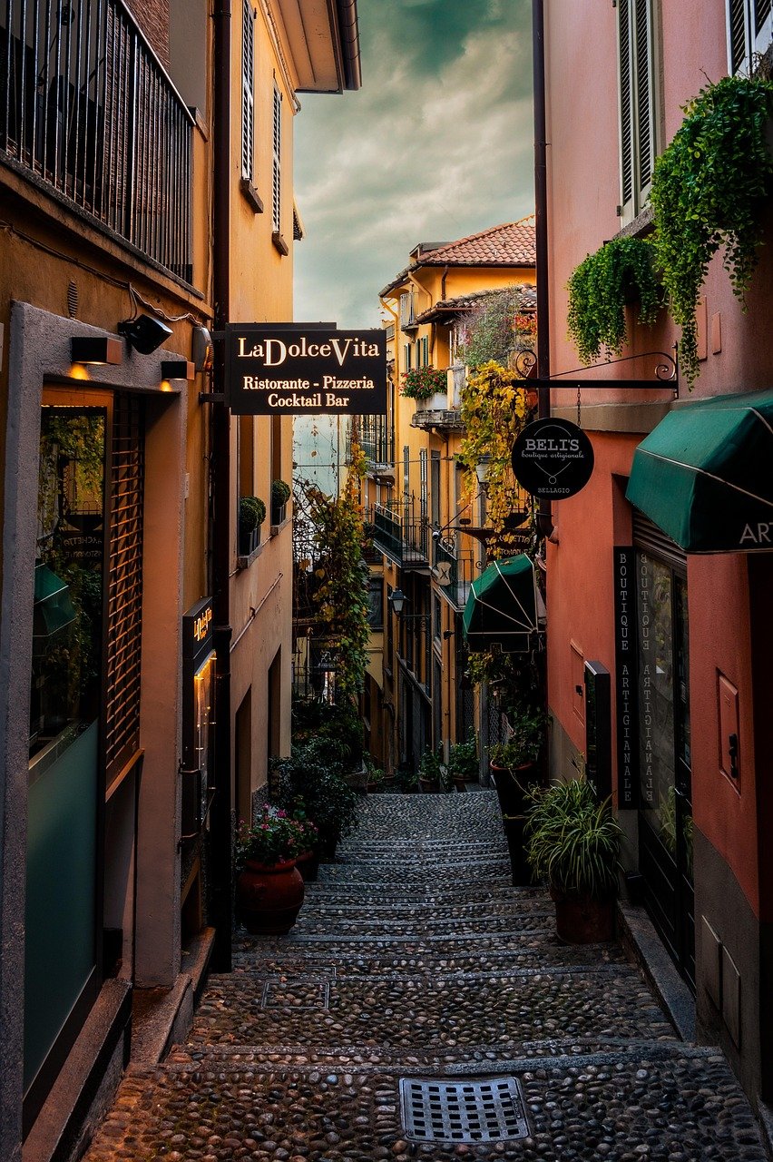 services-01 italy, nature, alley, street, shopping, cobblestone, town, sunset